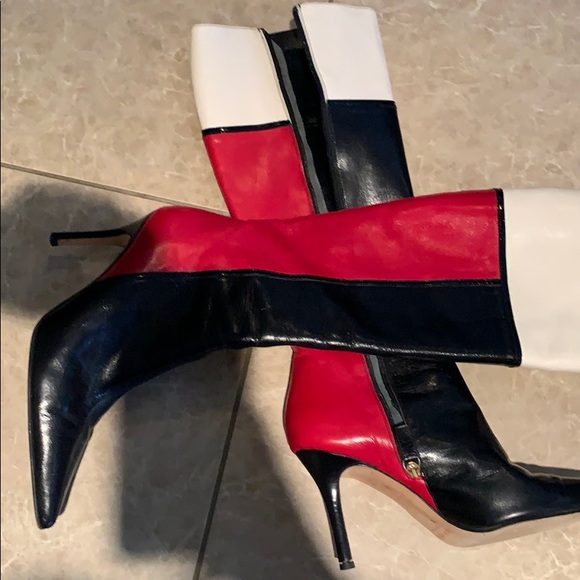 Red and cream black  color block boots - Picture 4 of 4